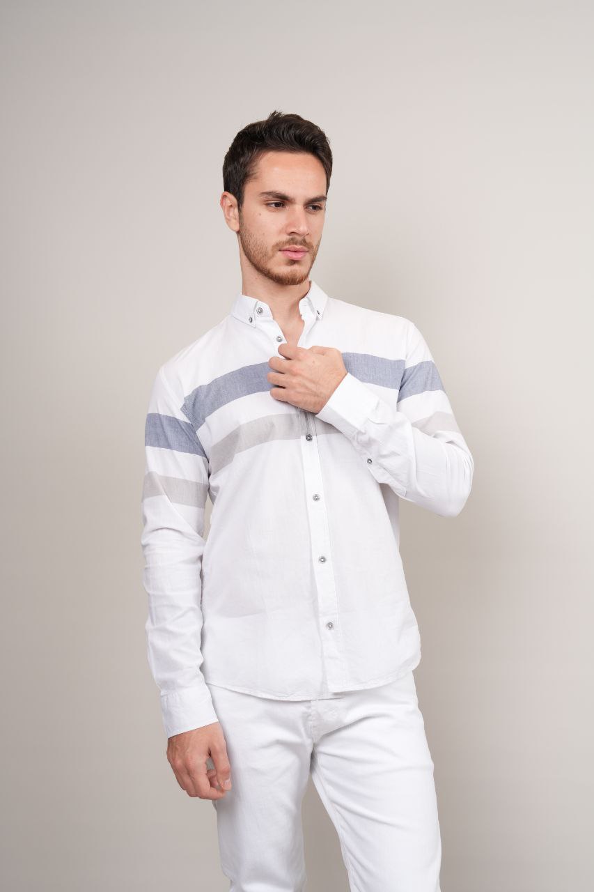 dyno striped white shirt - Casual Shirts at Flamingo Fits