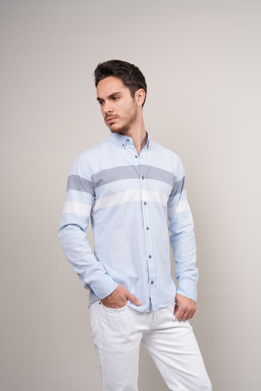 dyno striped blue shirt - Casual Shirts at Flamingo Fits
