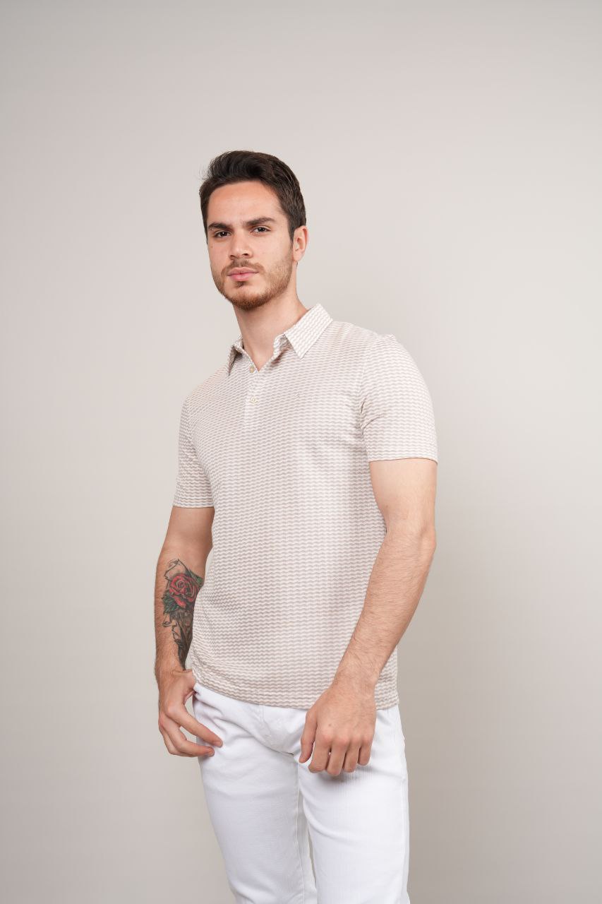 jack beige striped polo neck - tshirt at Flamingo Fits