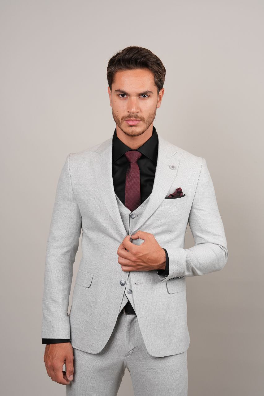 Grey double faced vested suit in grey | Flamingo Fits