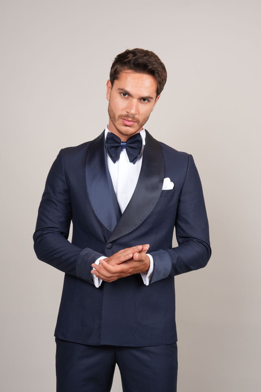 Two Buttoned Navy Shawl Tuxedo - tuxedos at Flamingo Fits