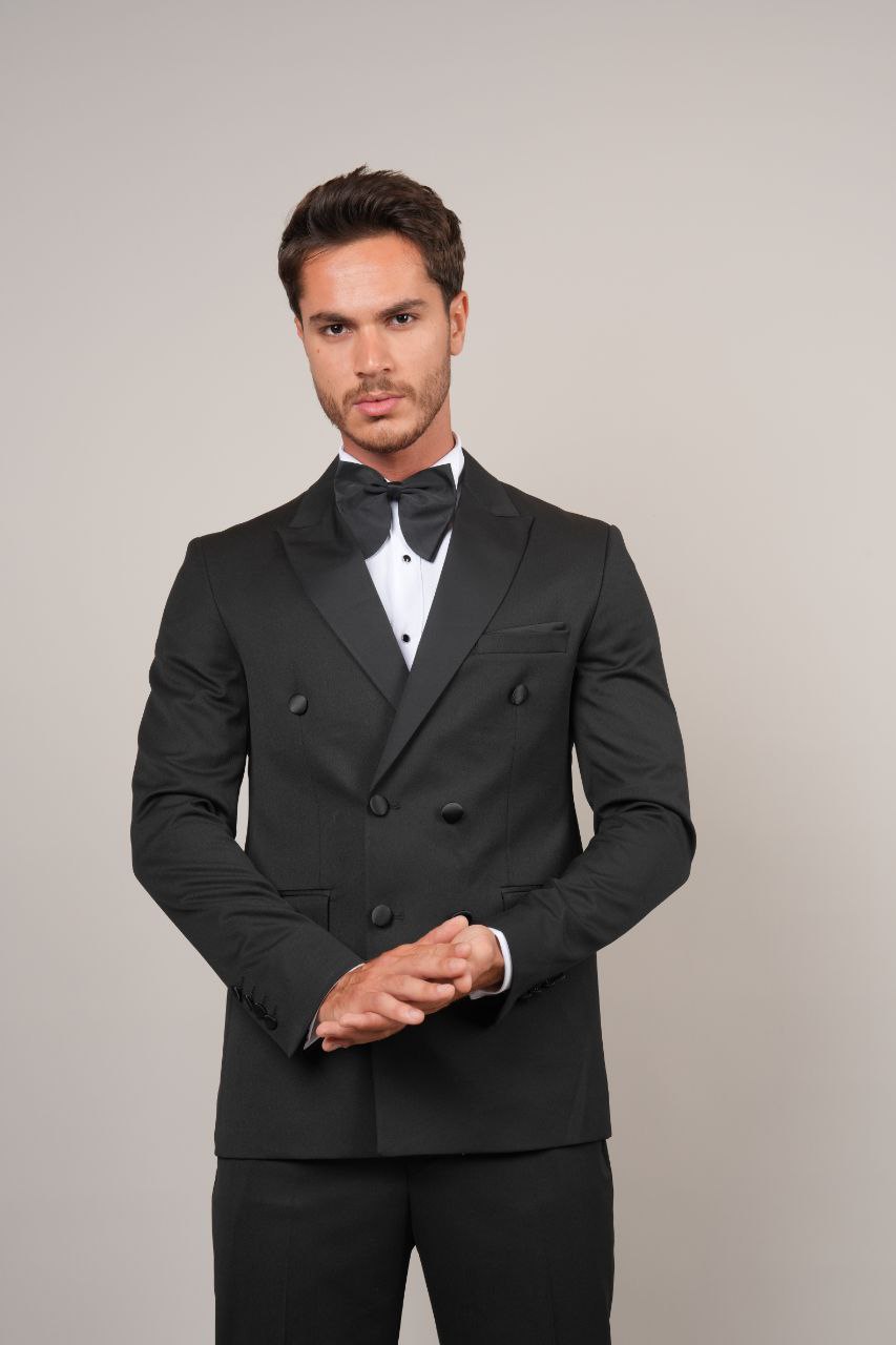 Full Black Double Breasted Tuxedo - tuxedos at Flamingo Fits