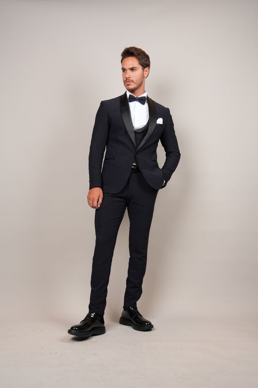 One Buttoned Navy Shawl Tuxedo - tuxedos at Flamingo Fits