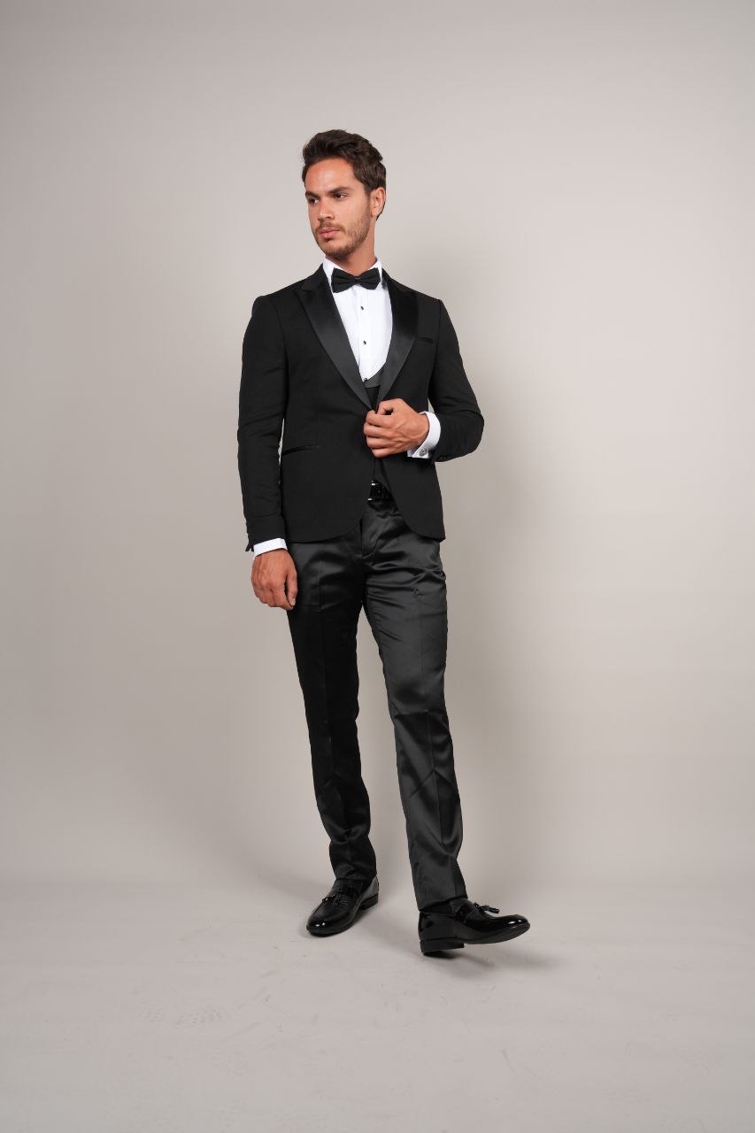 One Buttoned Black Hacket Tuxedo - tuxedos at Flamingo Fits