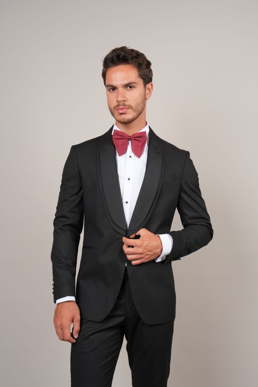 One Buttoned Black Double-Shawled Tuxedo - tuxedos at Flamingo Fits