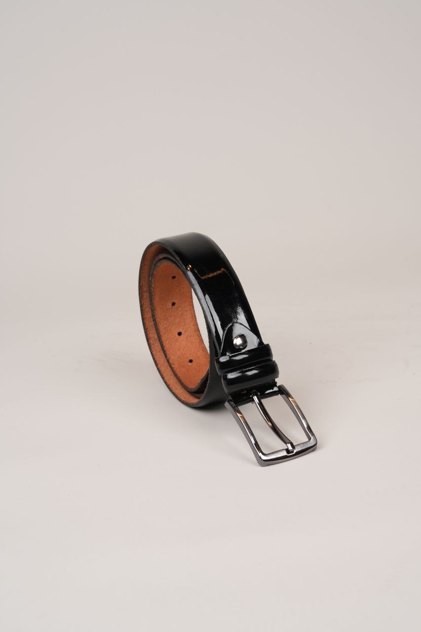 Black glossy classic belt in black | Flamingo Fits