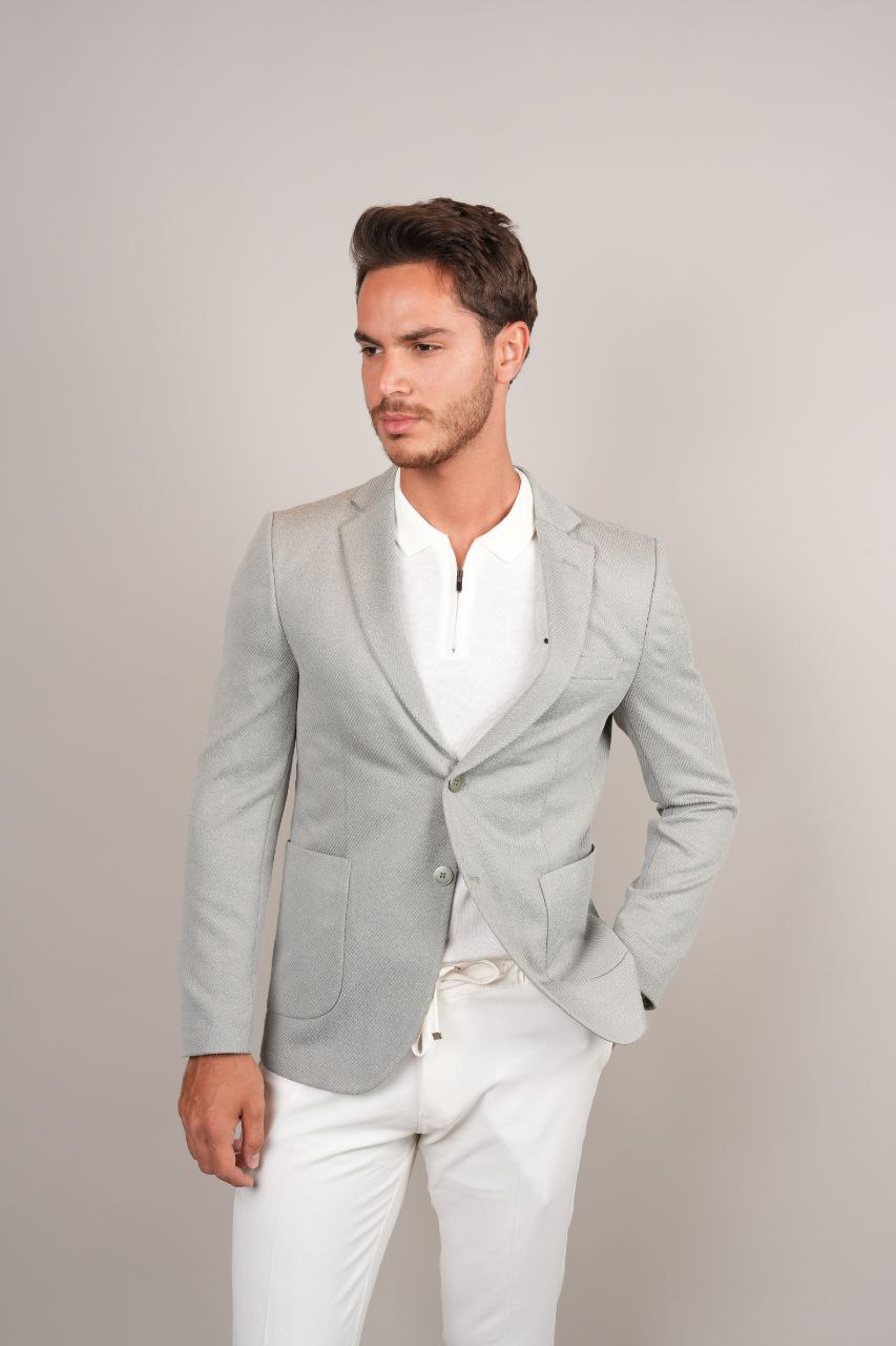 Olive cotton-blend seersucker blazer in black/havan | Flamingo Fits