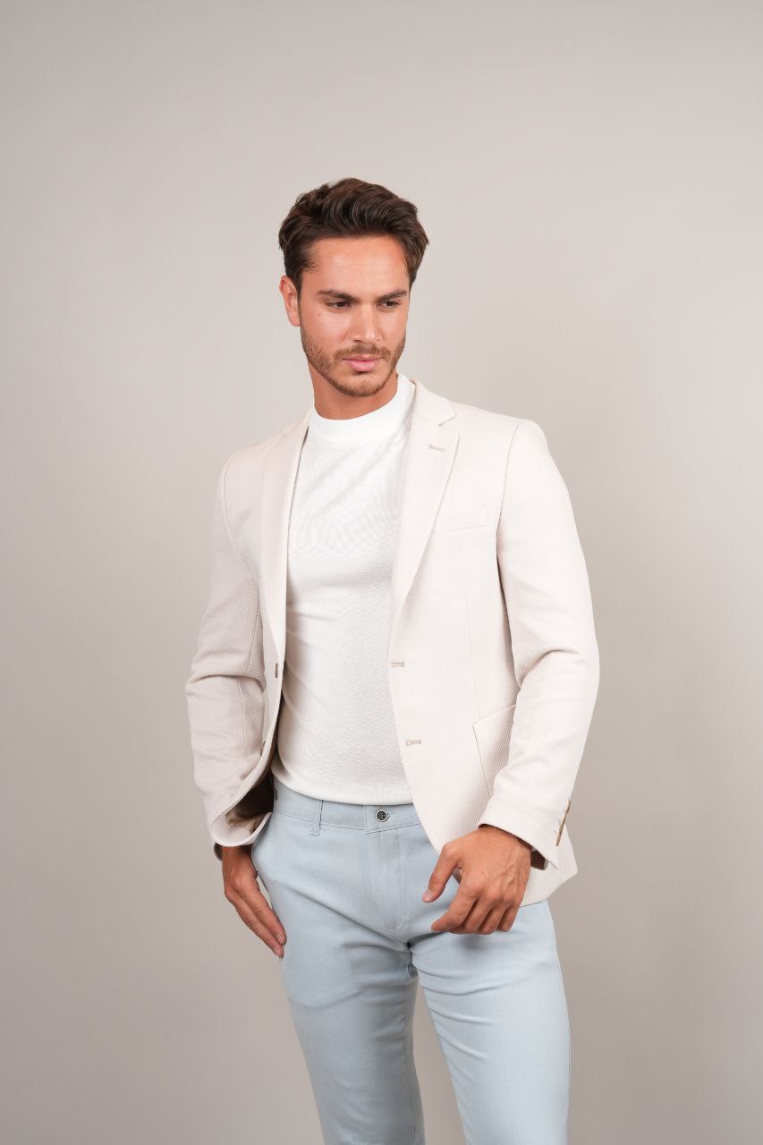 Beige cotton-blend seersucker blazer in beij | Flamingo Fits