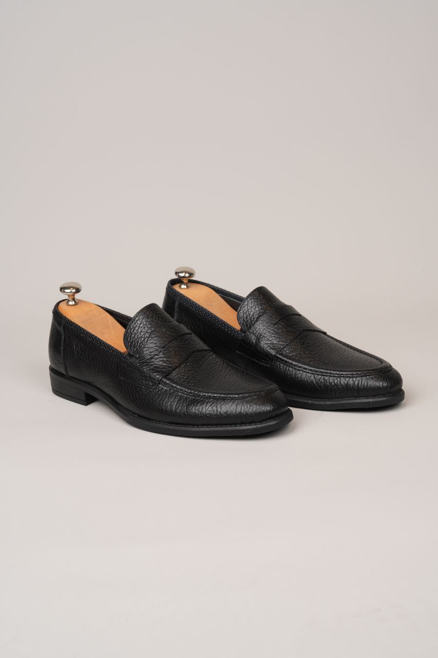 Black Marco Sleek Leather Penny Loafer