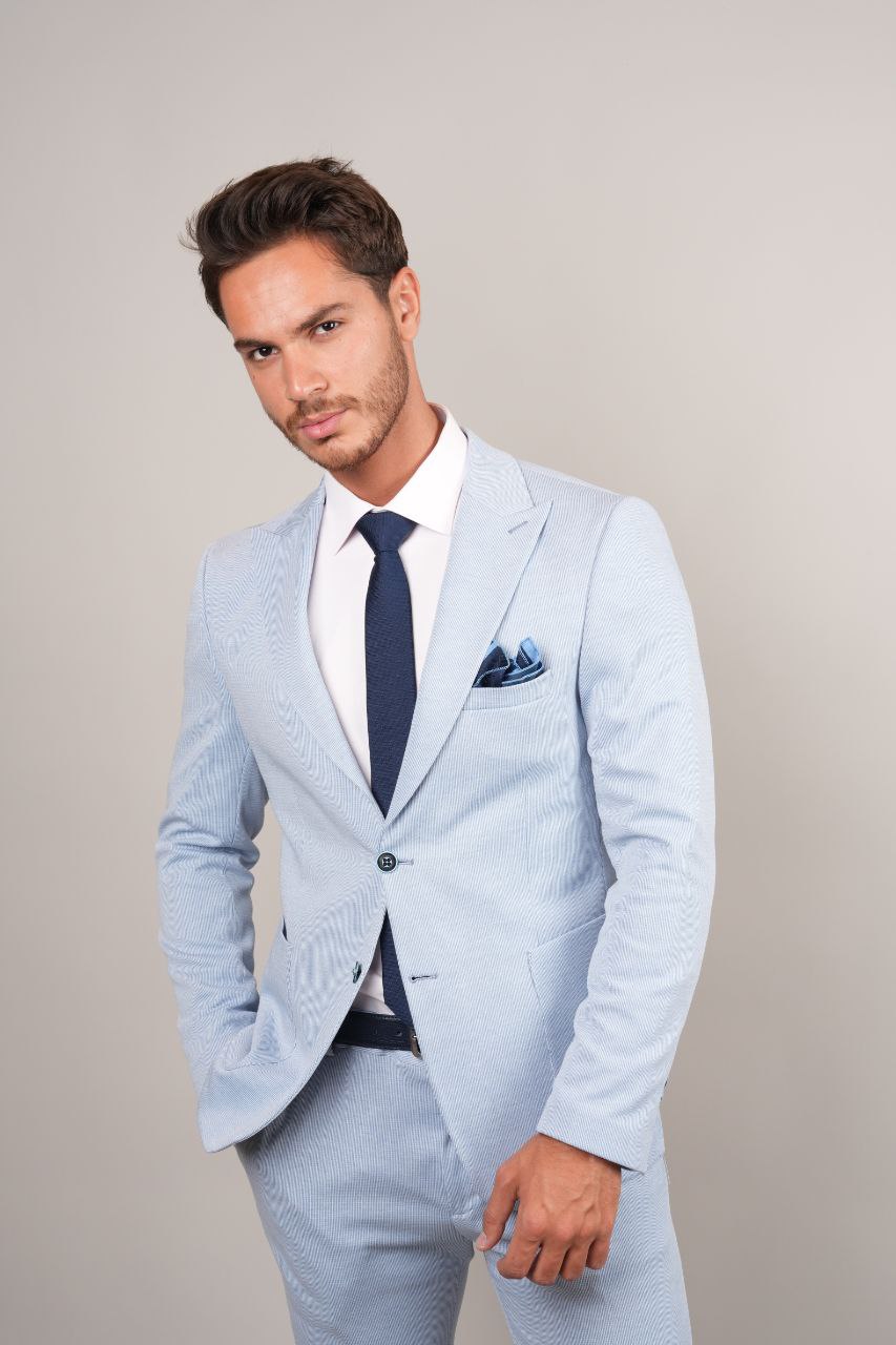 Blue Two-Piece Striped Suit - suits at Flamingo Fits