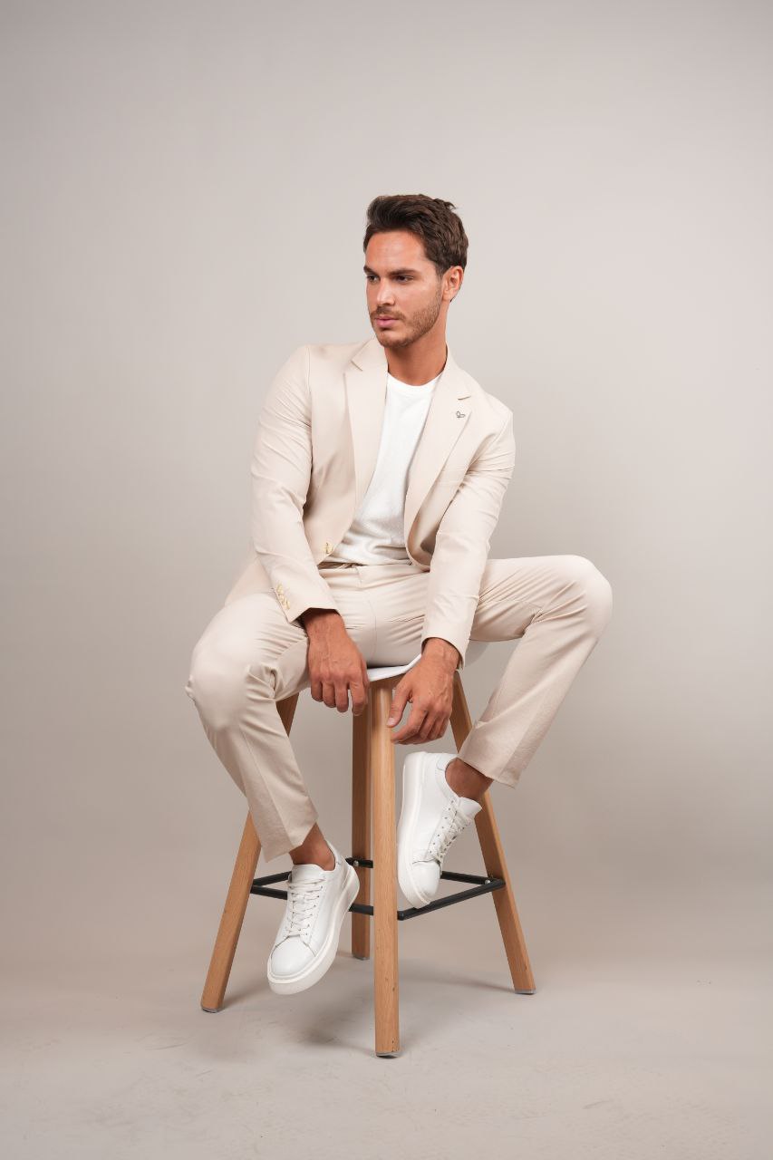 Beige Two-Piece Parachute Suit - suits at Flamingo Fits