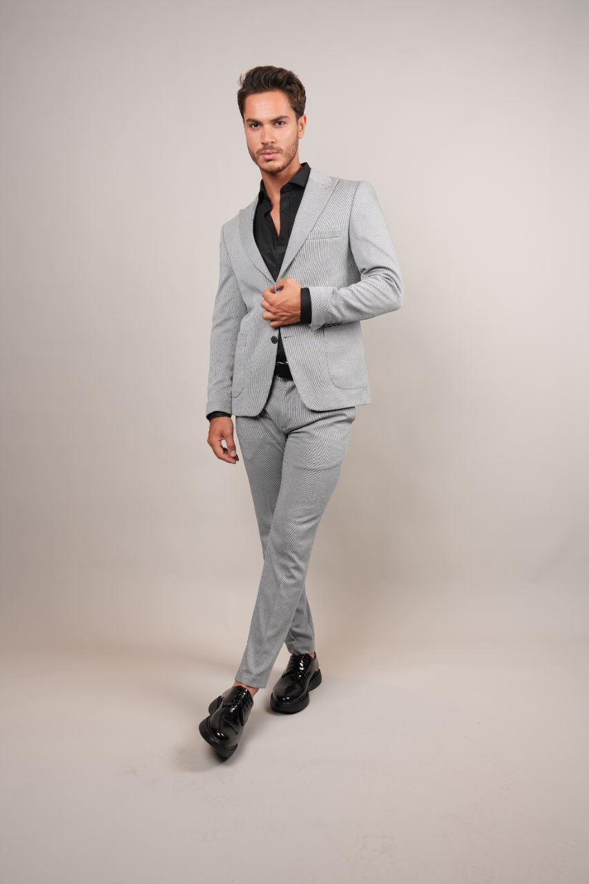 Grey two-piece striped suit in grey | Flamingo Fits