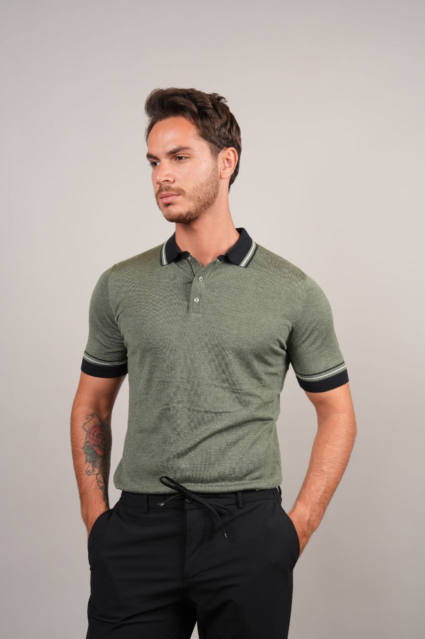 olive two-tone polo neck tshirt