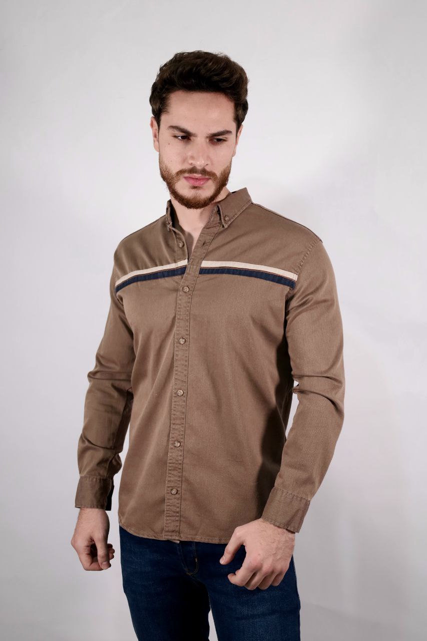 senzy one line paneled brown shirt - Casual Shirts at Flamingo Fits