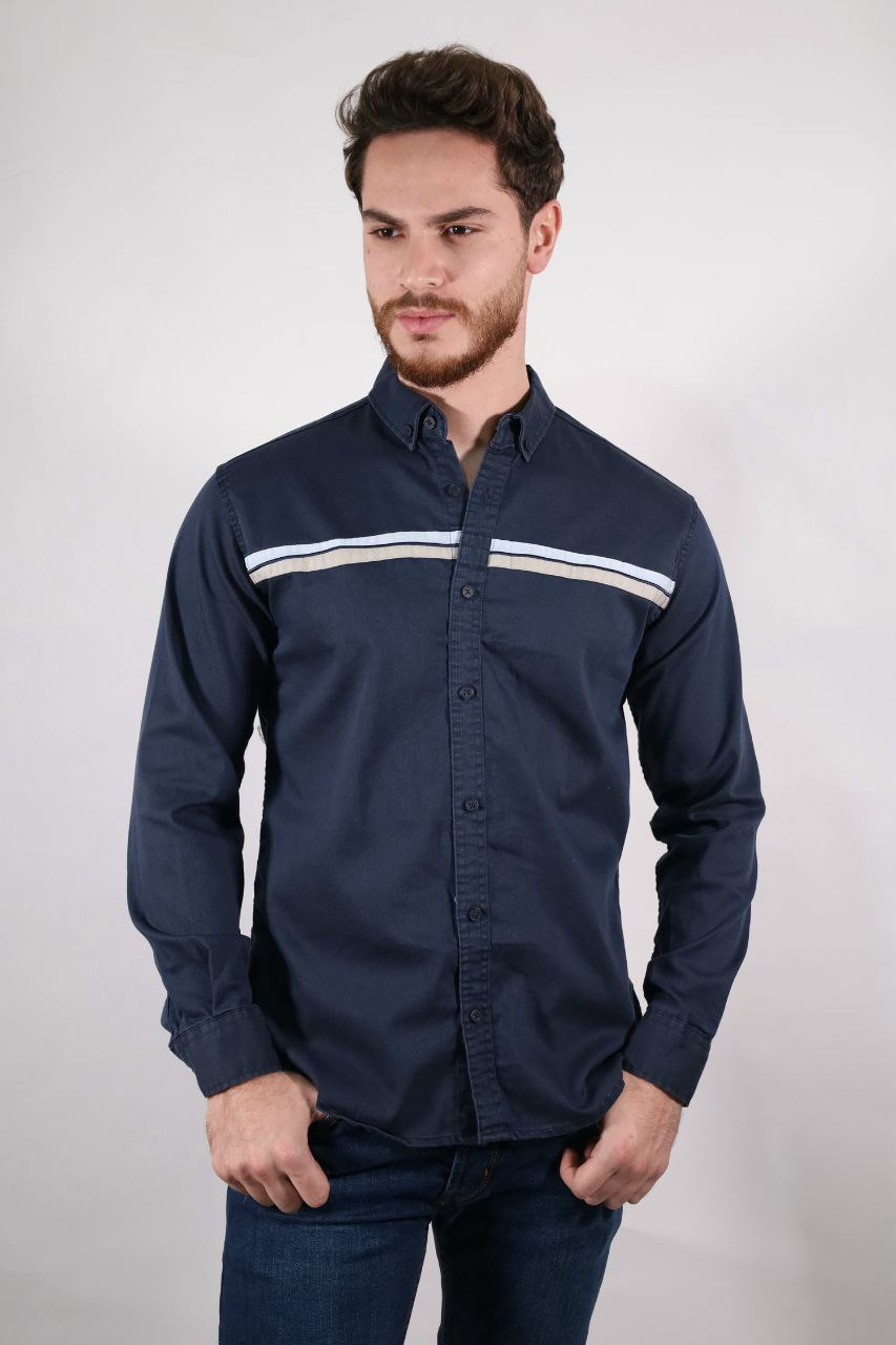 senzy one line paneled navy shirt - Casual Shirts at Flamingo Fits