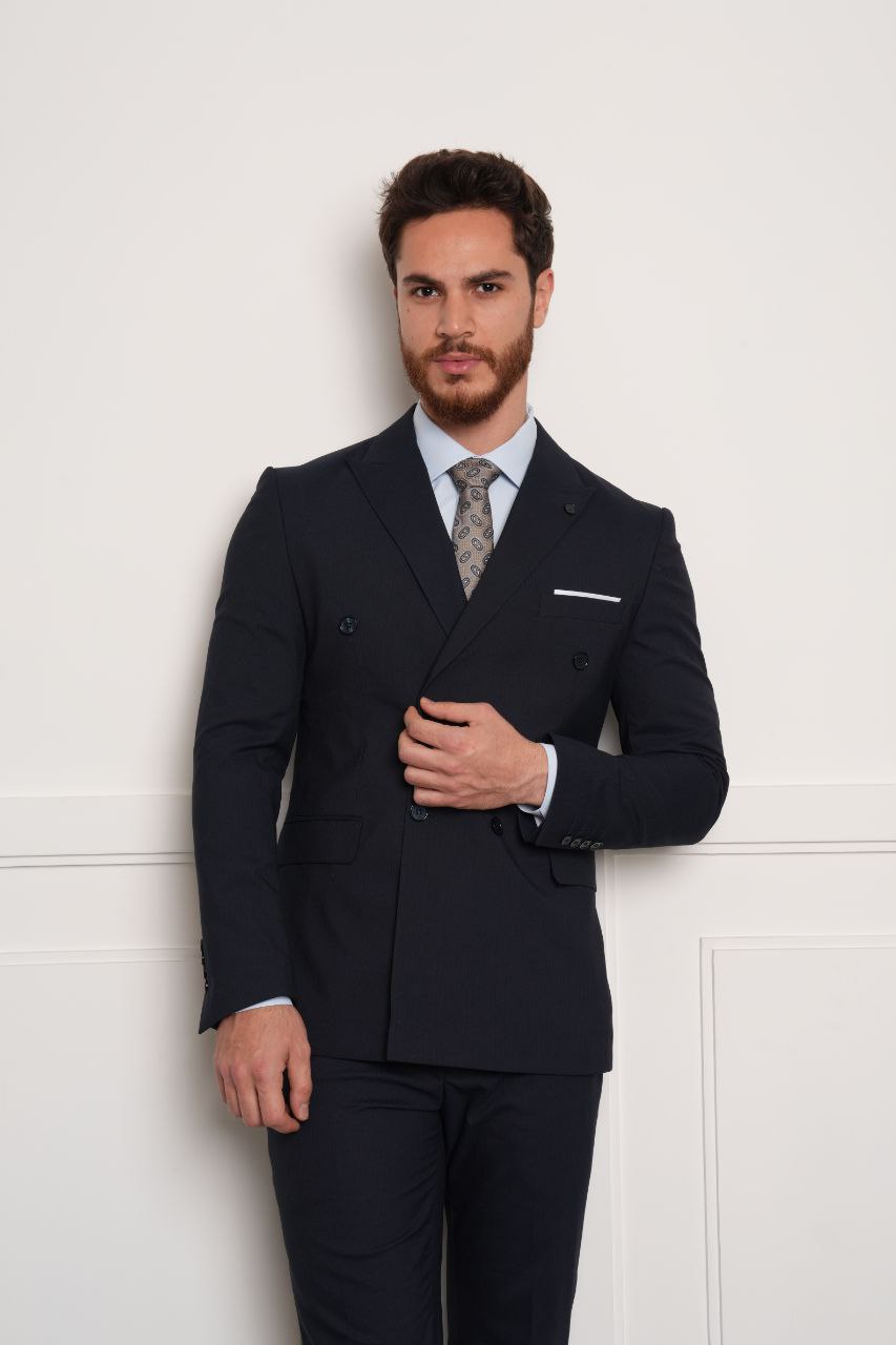 Navy double breasted suit in navy | Flamingo Fits