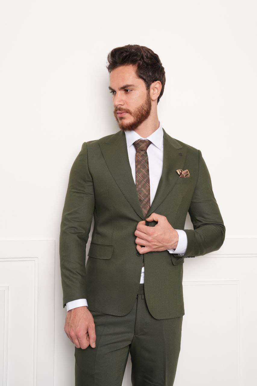 Olive Green Hopsack Two-Pieces Suit