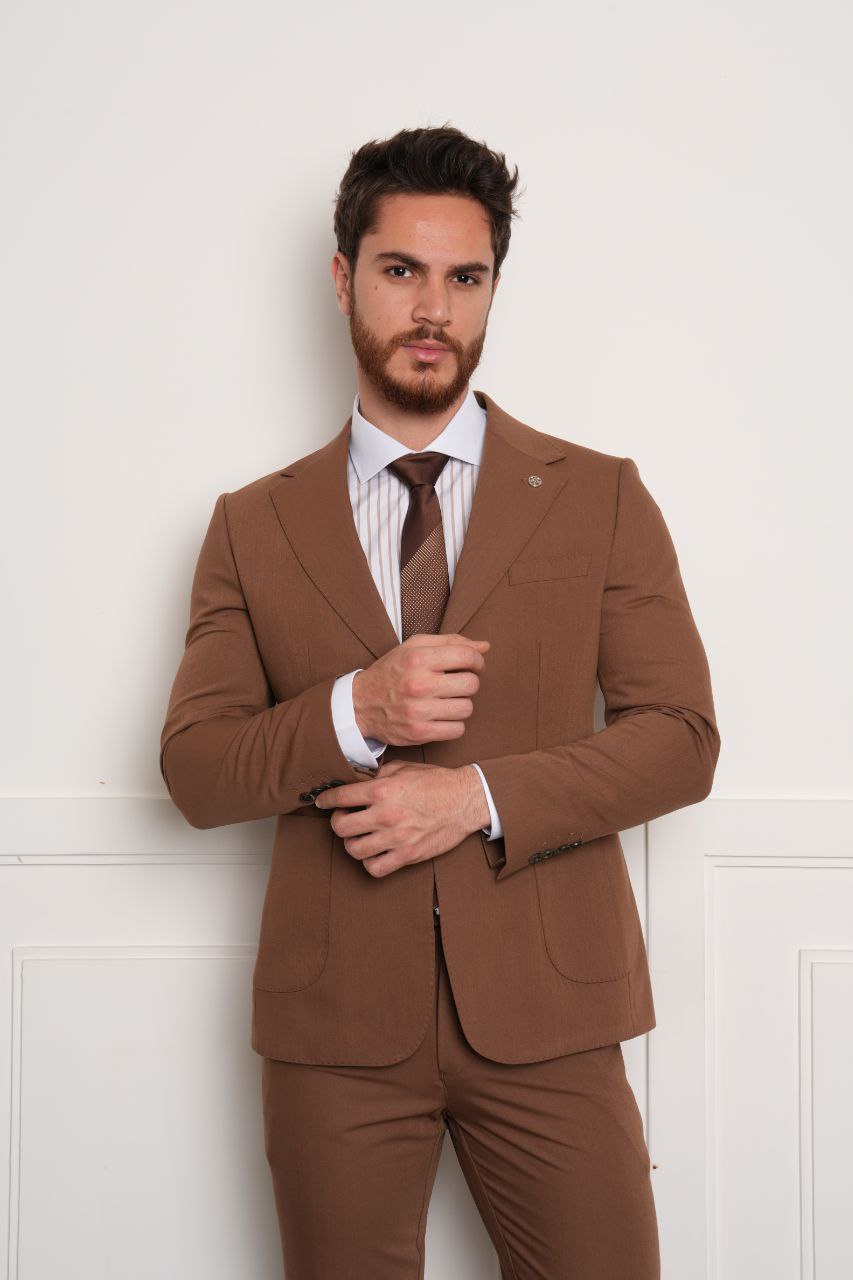 Caramel Hopsack Two-Pieces Suit