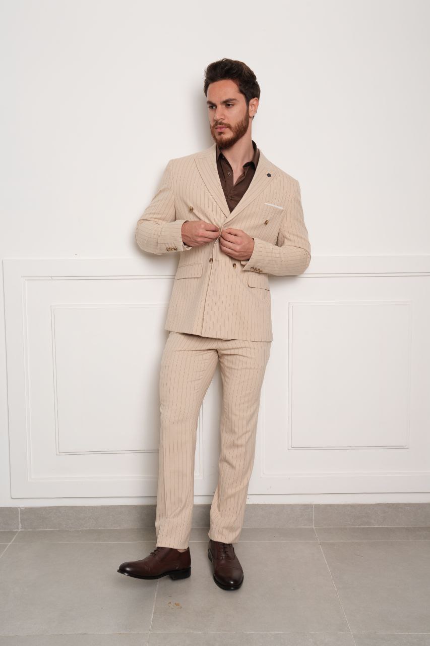 Beige double breasted suits in beij | Flamingo Fits