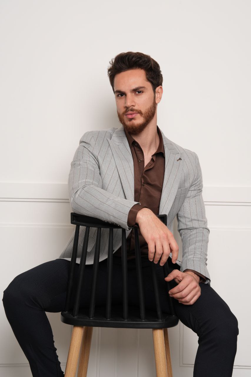 Marko pinstripe grey blazer in grey | Flamingo Fits
