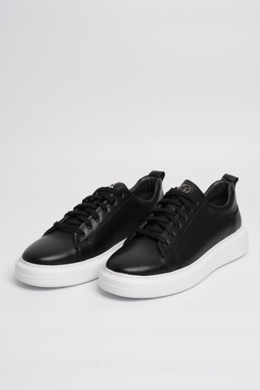 Black tito big size leather trainers in black | Flamingo Fits