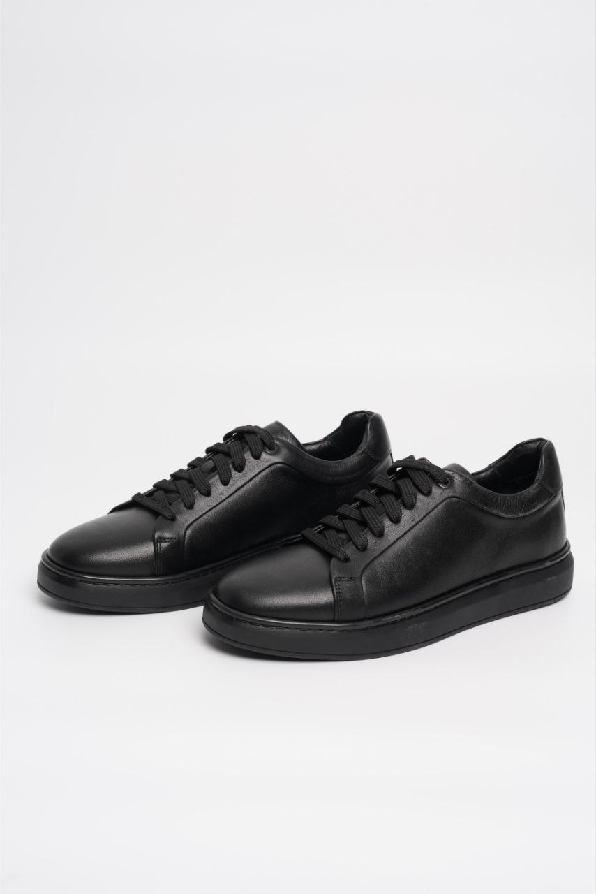 FULL BLACK BIG SIZE TITO LEATHER SNEAKERS