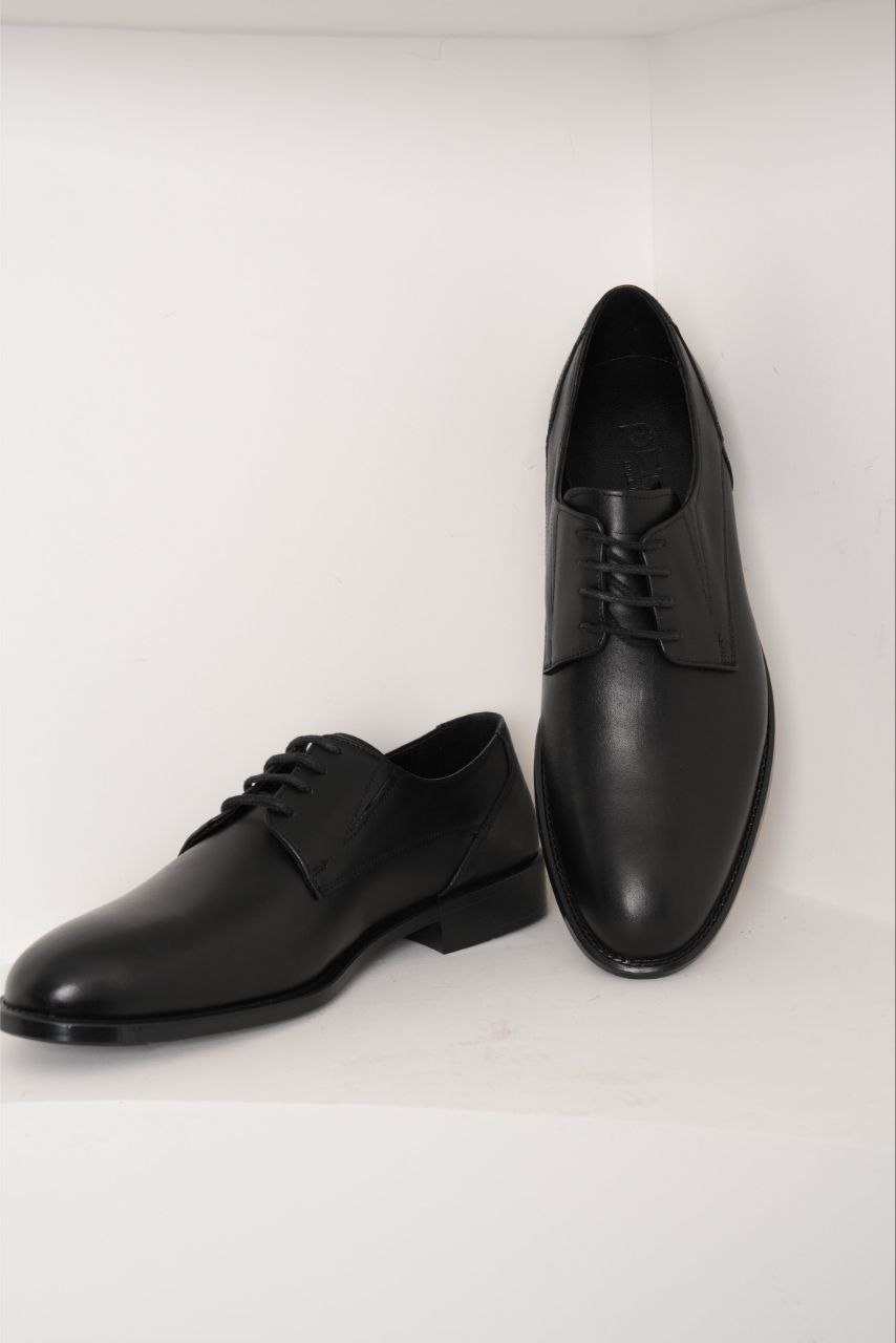 Big size black leather classic shoes in black | Flamingo Fits