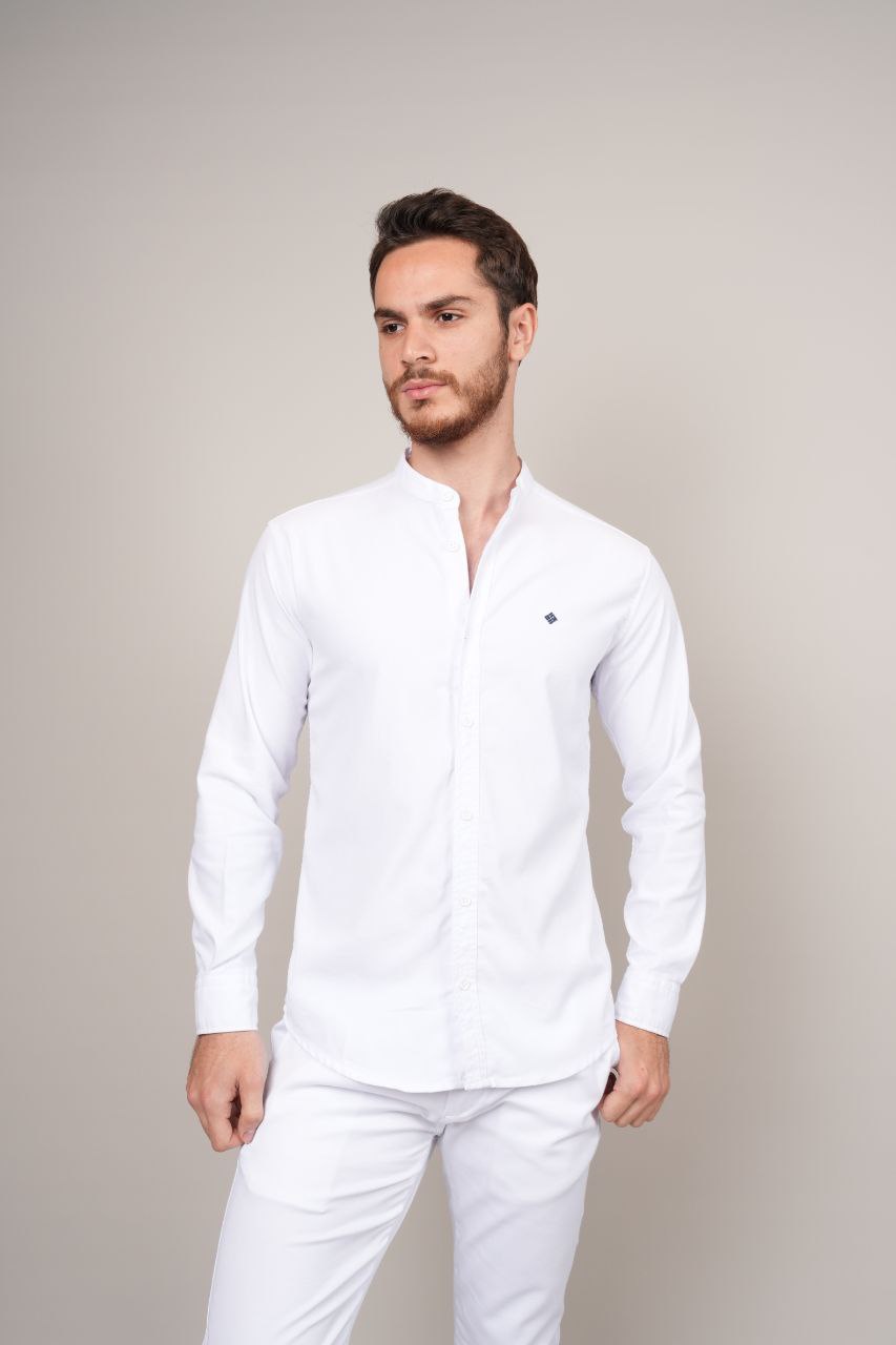 Senzy white mandarine shirt in white | Flamingo Fits