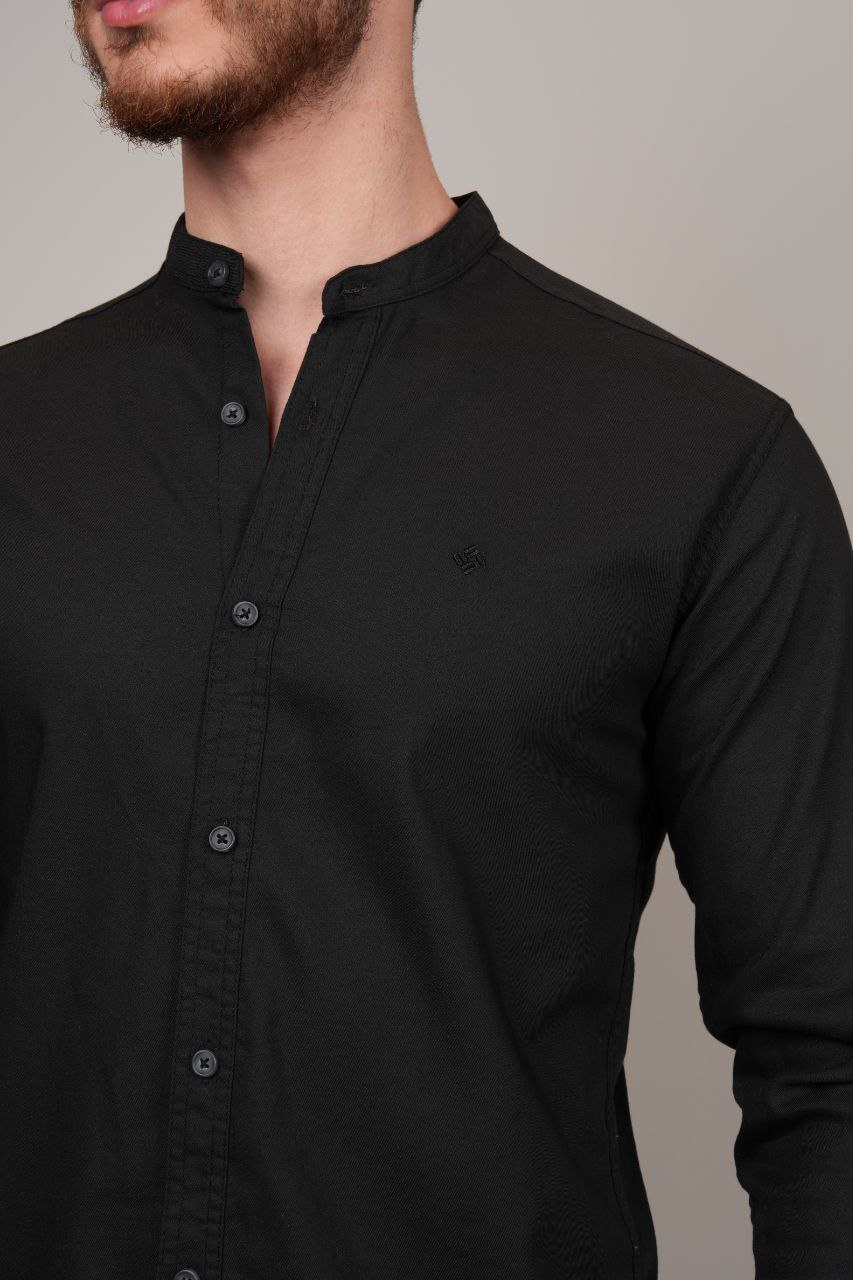 Senzy black mandarine shirt in black | Flamingo Fits