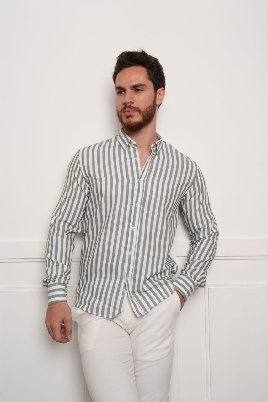 Olive stripped cotton shirt in black/havan | Flamingo Fits