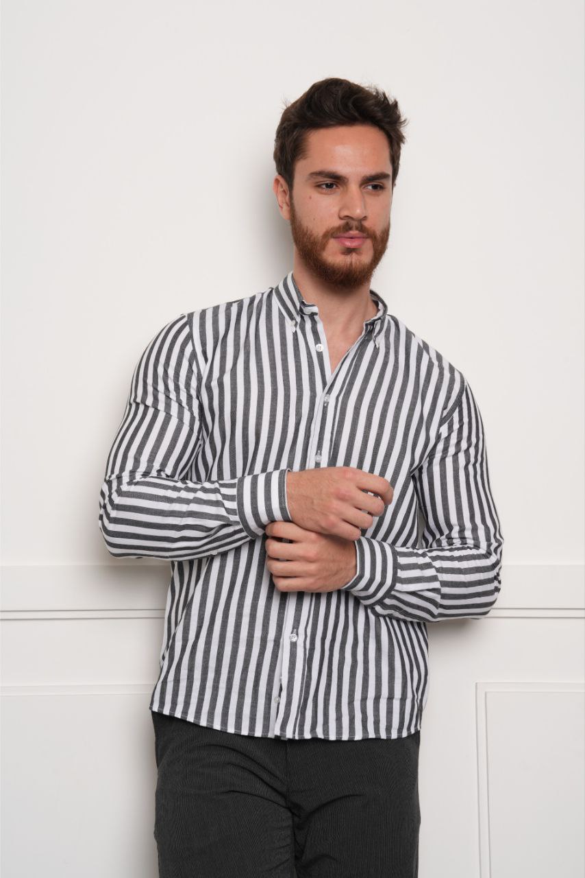 Black stripped cotton shirt in black | Flamingo Fits