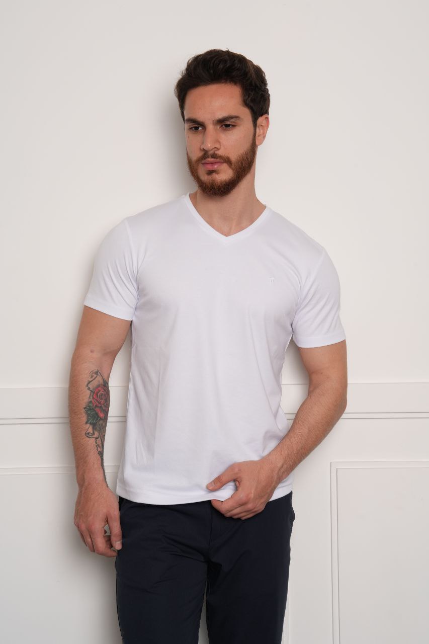 White v-neck basic tshirt in white | Flamingo Fits