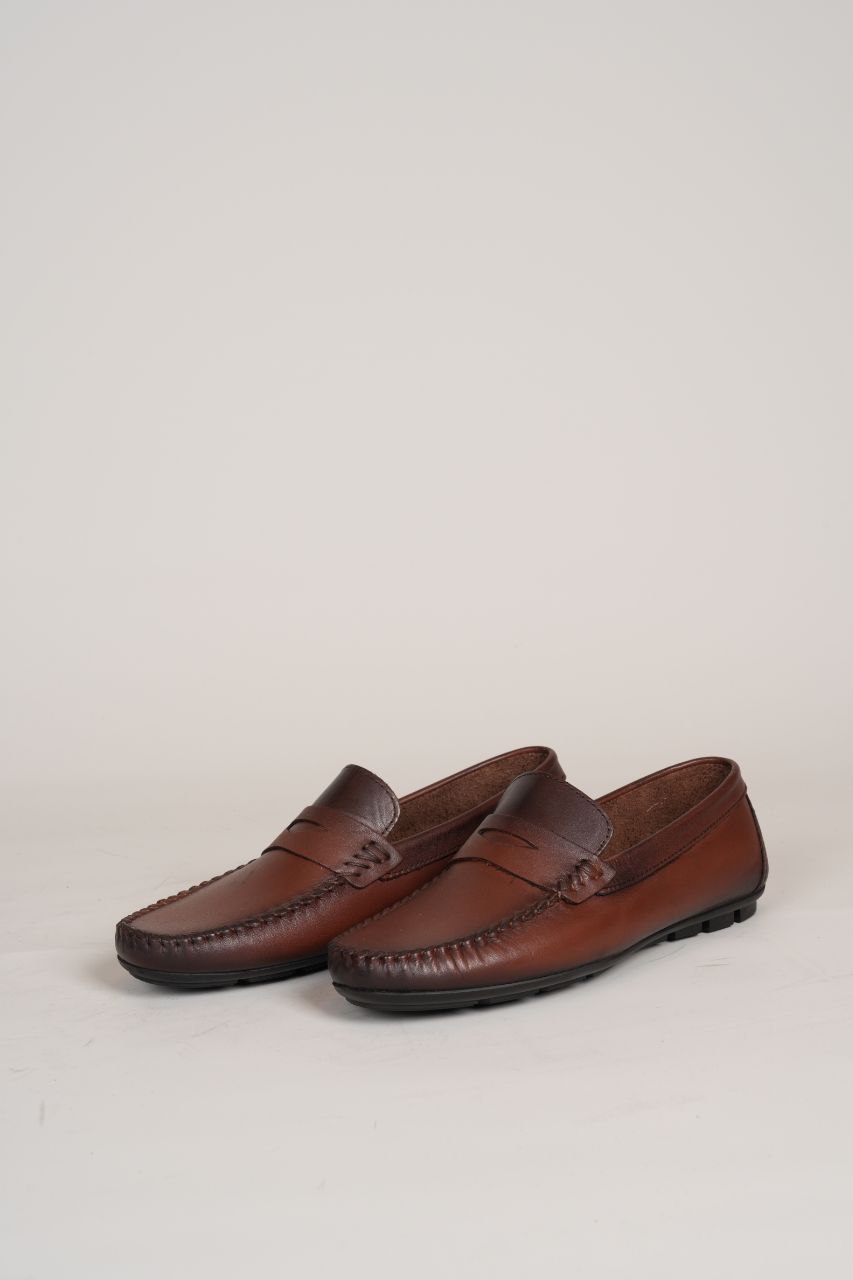 Brown leather penny loefer in brown | Flamingo Fits