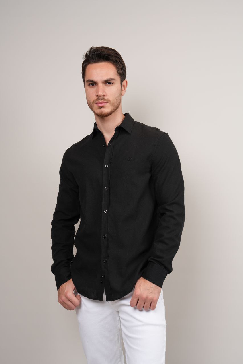 Black plain linen shirt in black | Flamingo Fits