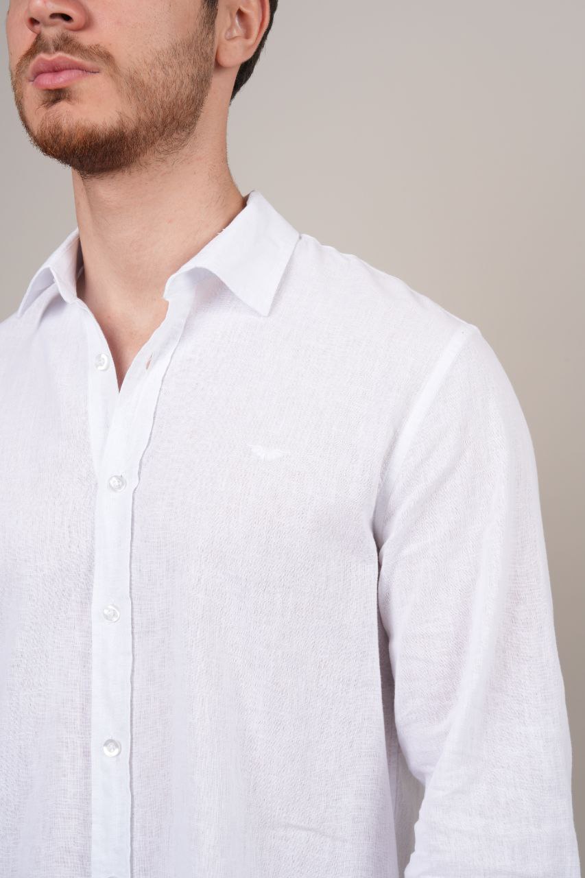 White plain linen shirt in white | Flamingo Fits