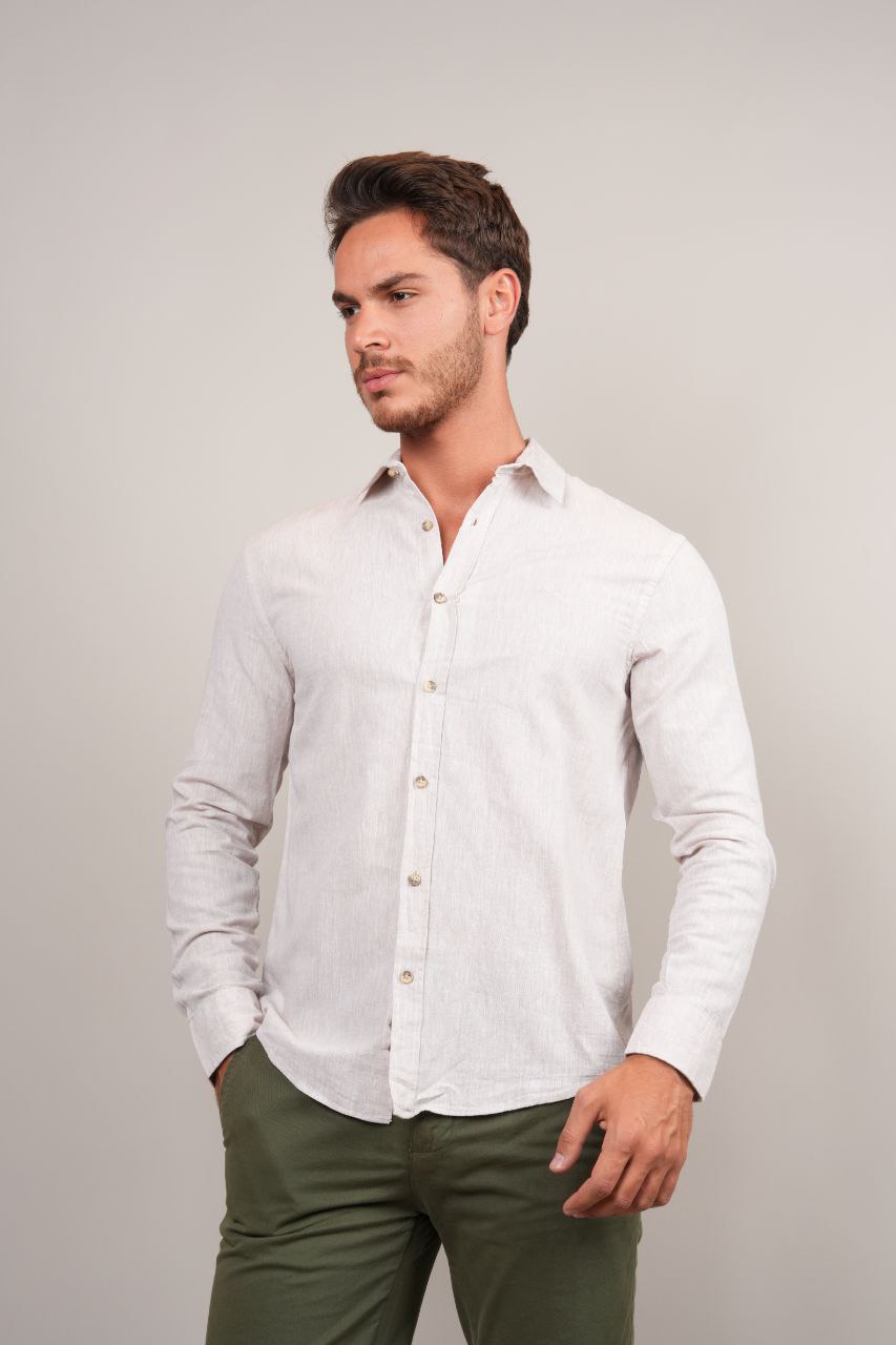 Beige plan linen shirt in beij | Flamingo Fits