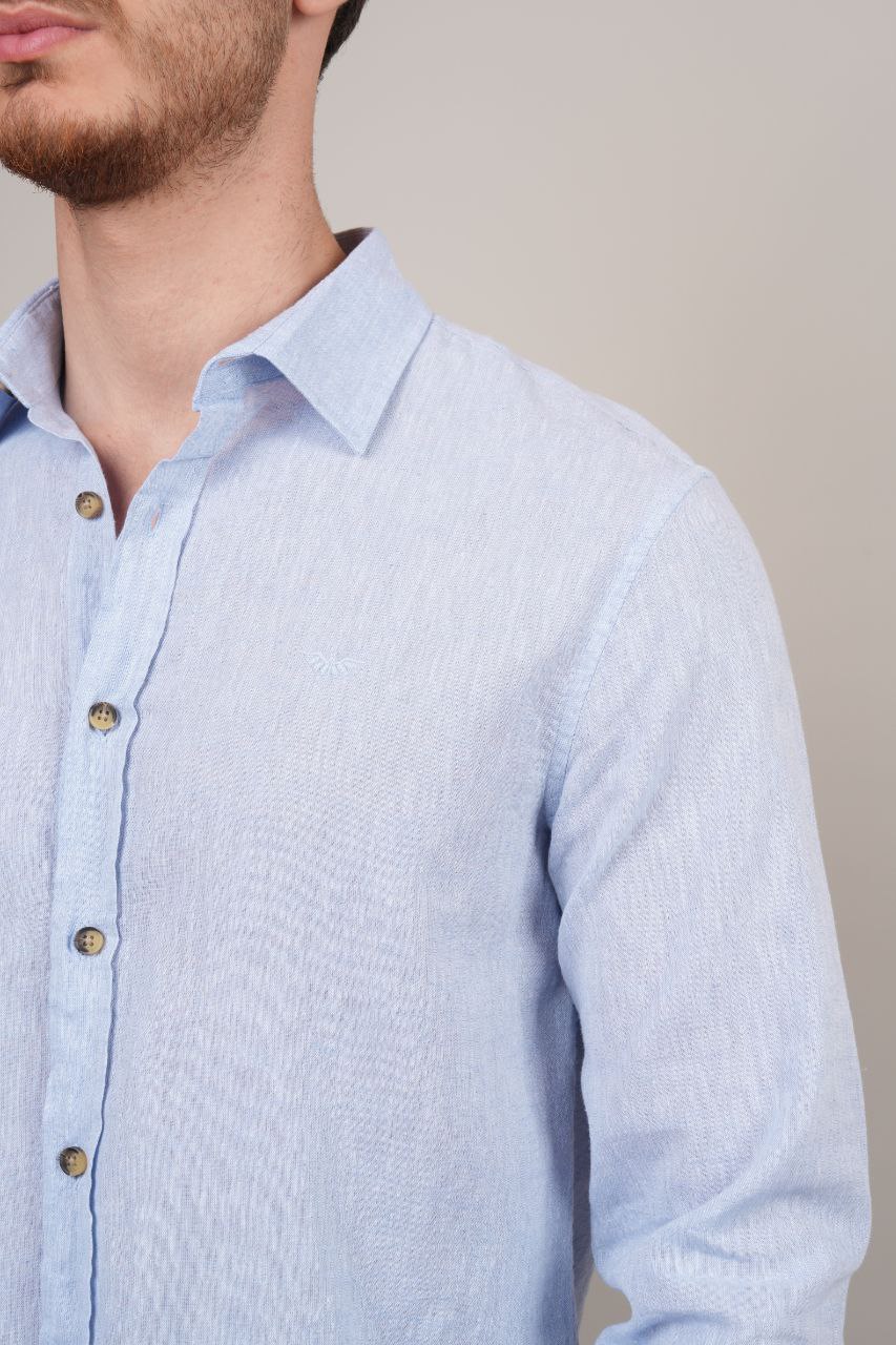 Blue plain linen shirt in blue | Flamingo Fits