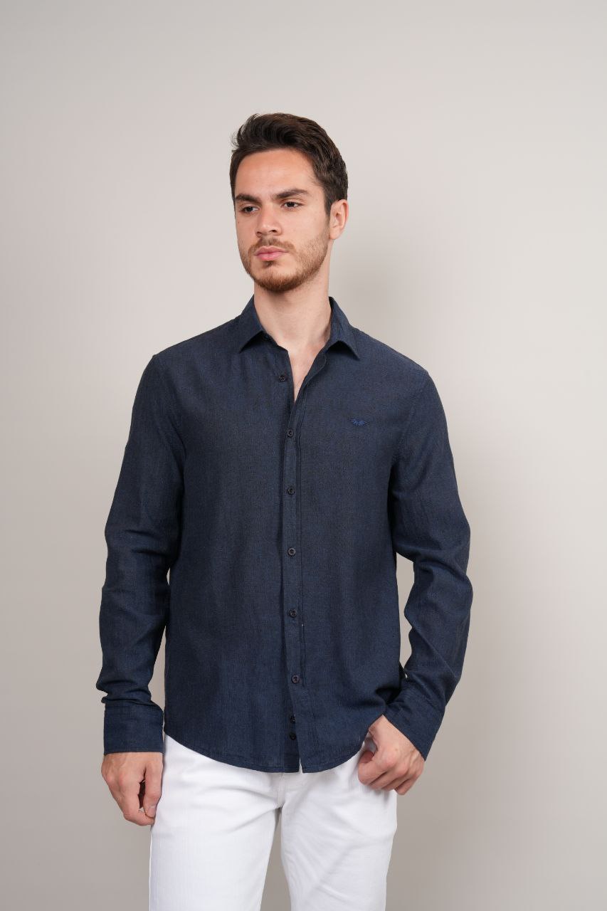 Navy plain linen shirt in navy | Flamingo Fits