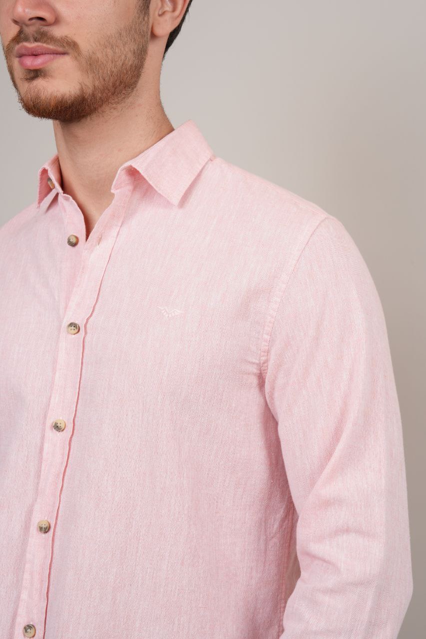 LIGHT PEACH plan linen SHIRT