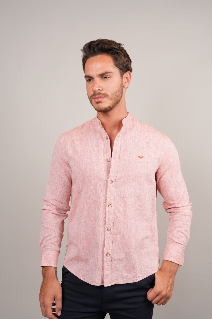 light peach mandarin linen shirt