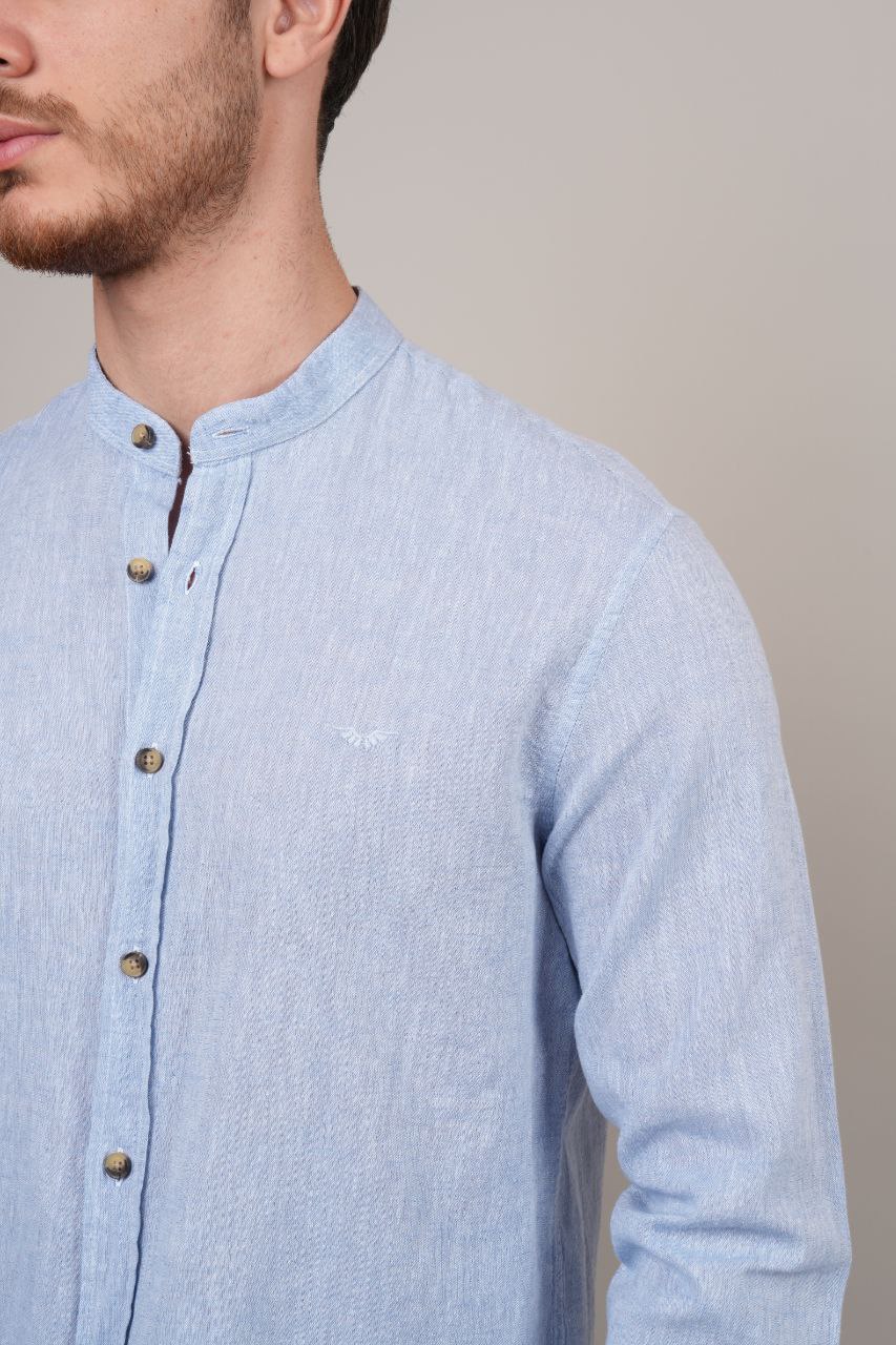 blue mandarin linen SHIRT
