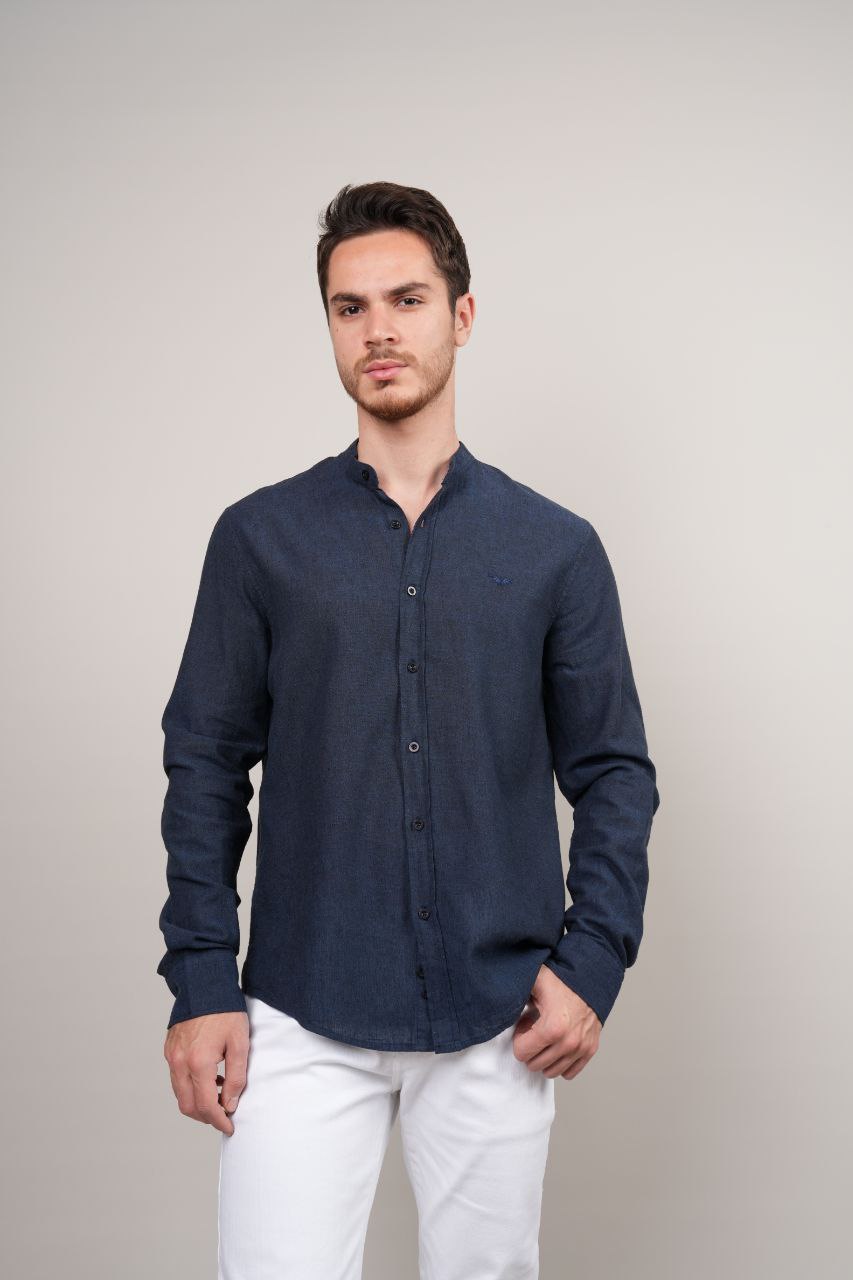navy mandarin linen SHIRT