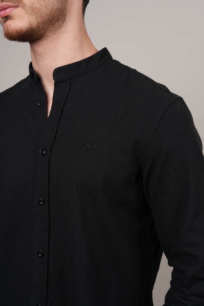 black mandarin linen SHIRT