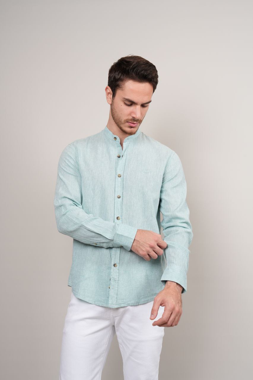 mint aqua mandarin linen SHIRT