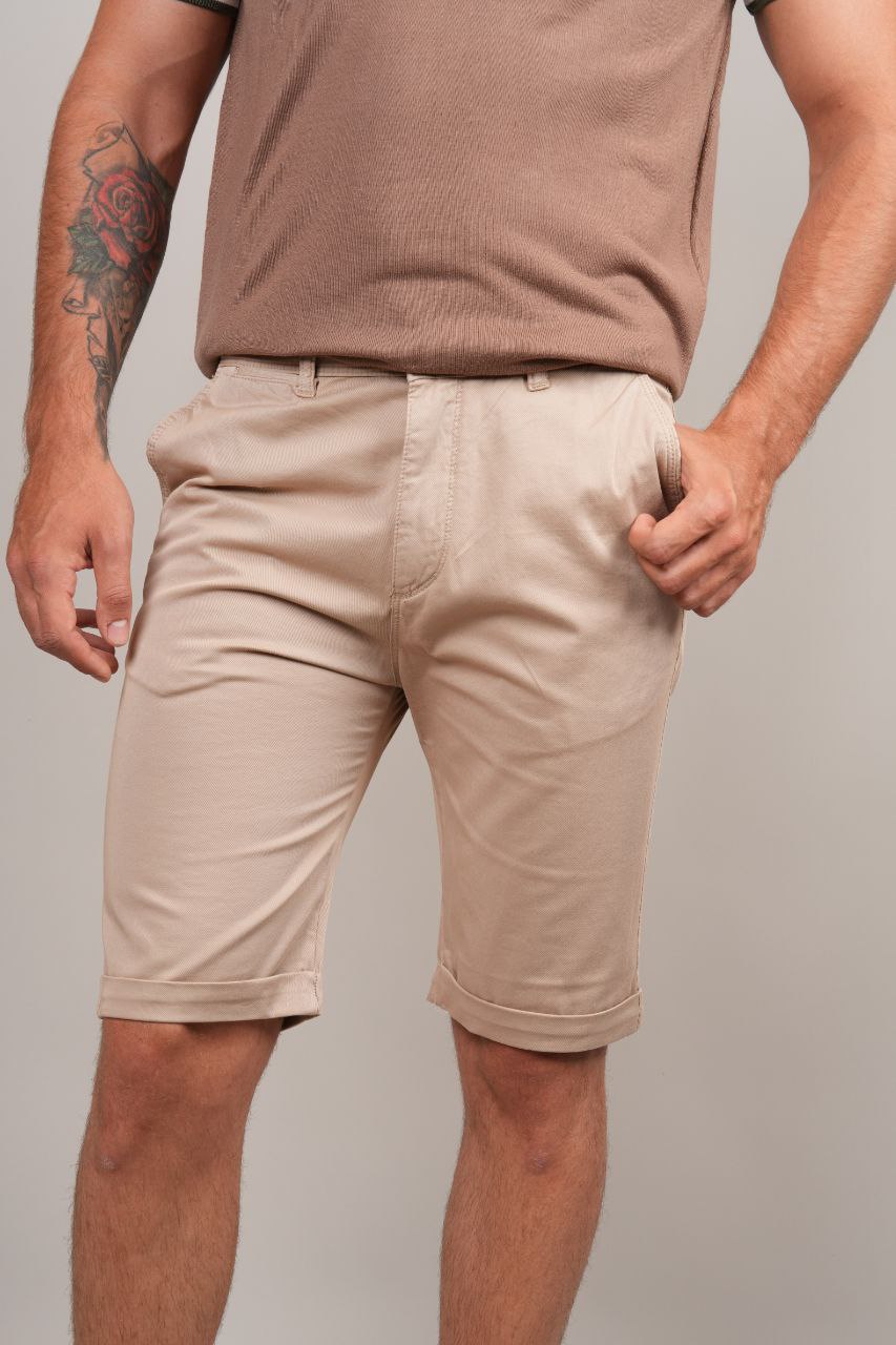Beige strech chino short in beij | Flamingo Fits
