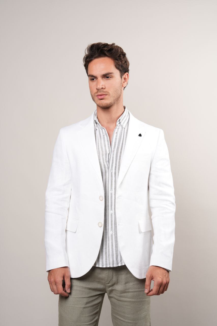 White emilio linen blazer in white | Flamingo Fits