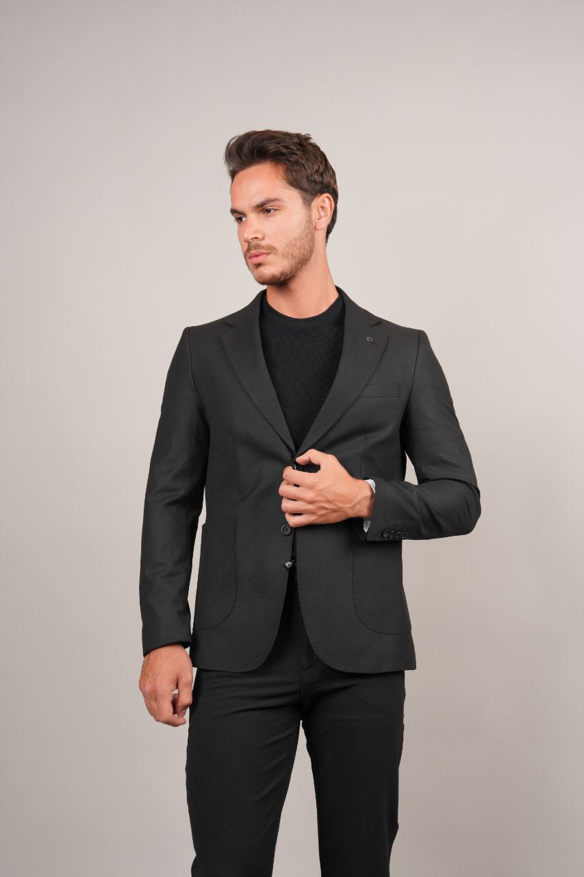 Black rnt full lycra casual blazer in black | Flamingo Fits