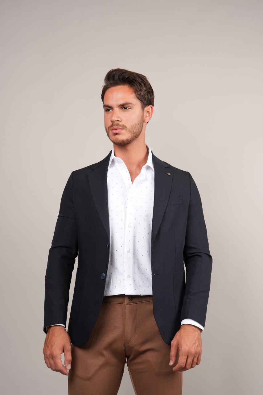 Navy  rnt full lycra casual blazer in navy | Flamingo Fits