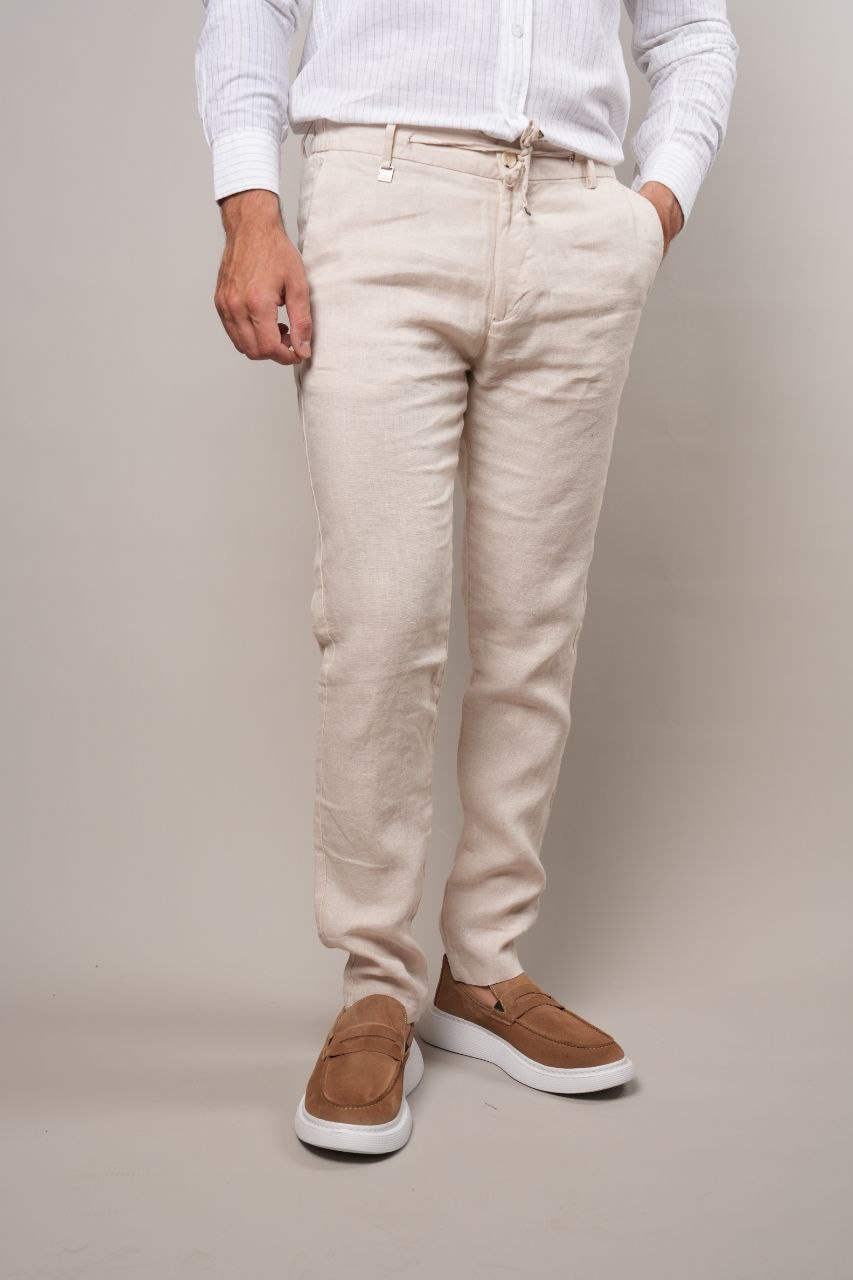 BEIGE LINEN REGULAR FIT TROUSER