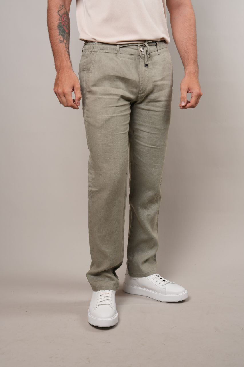 OLIVE LINEN REGULAR FIT TROUSER